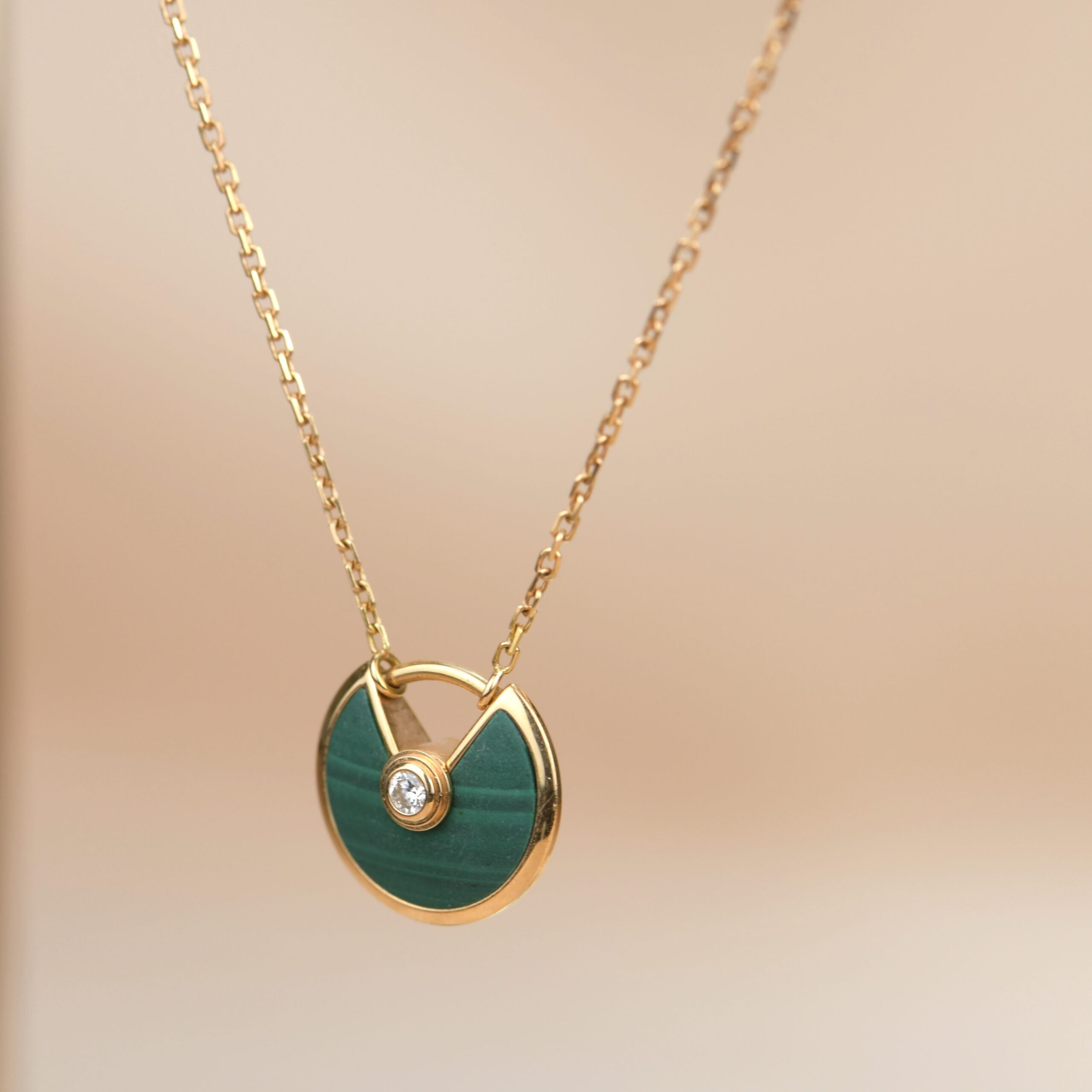 Cartier Amulette de 18K Yellow Gold Malachite Pendant Necklace