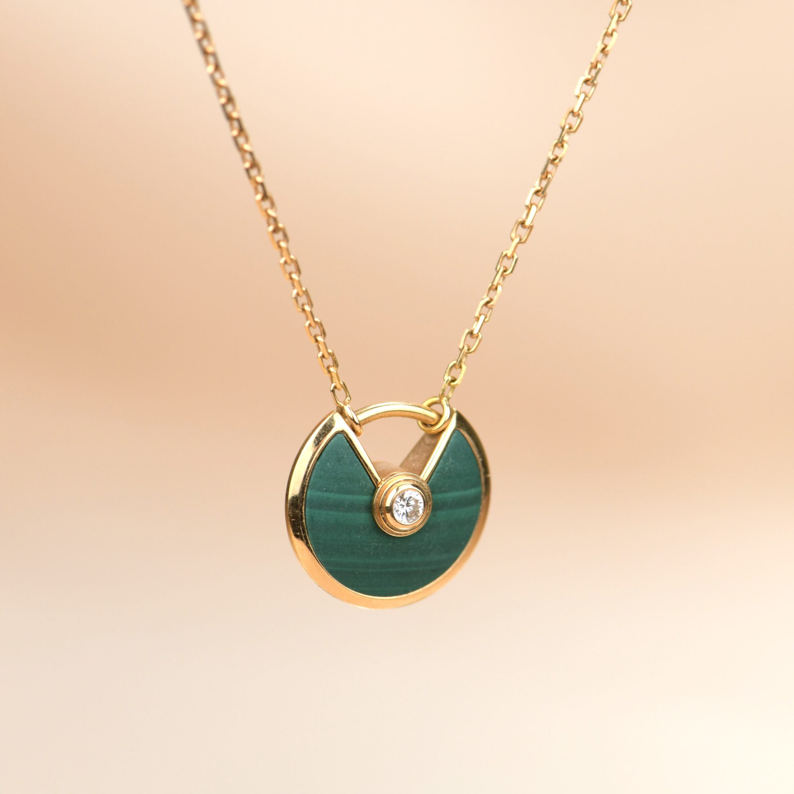 Cartier Amulette de 18K Yellow Gold Malachite Pendant Necklace