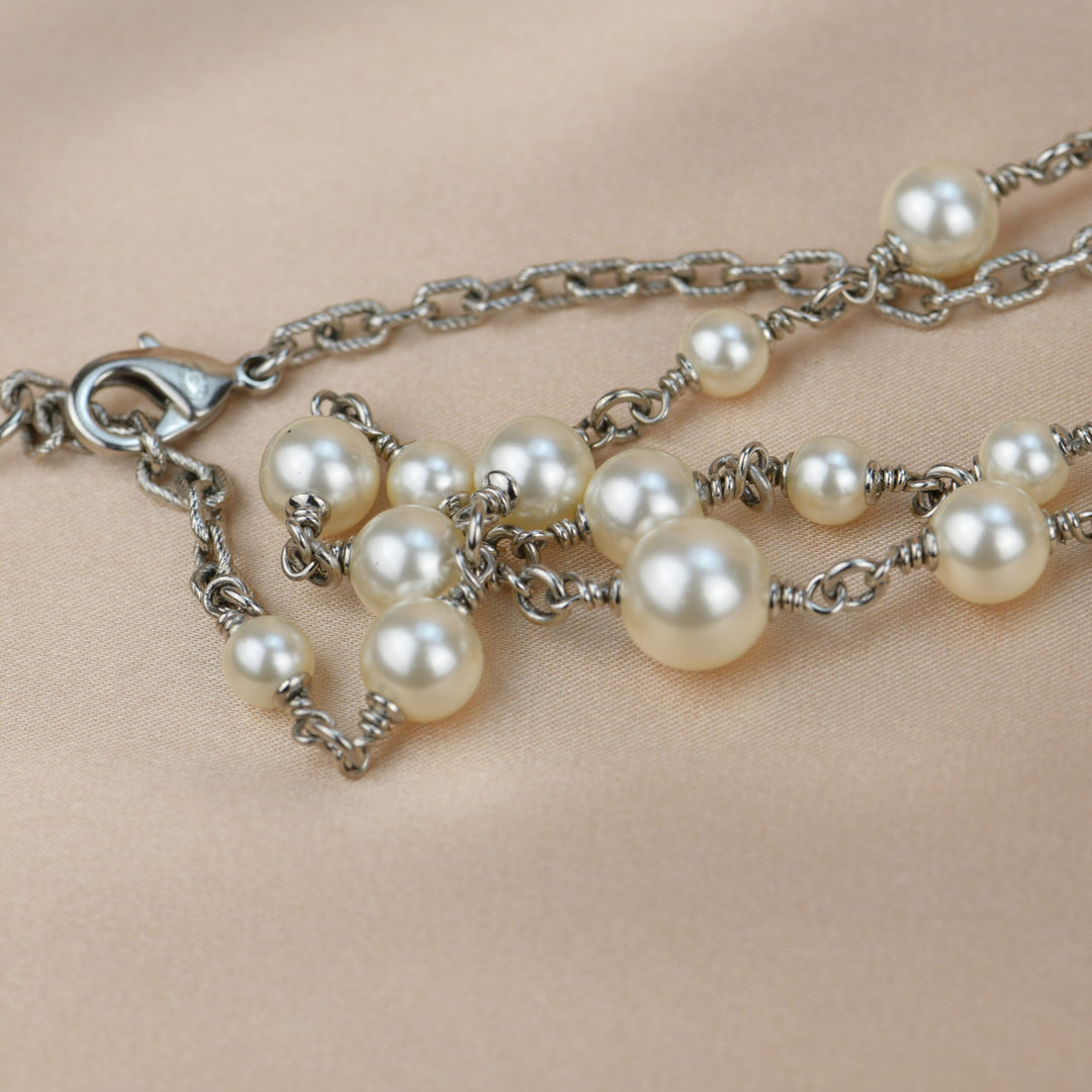Chanel CC White Pearl and Crystal Long Necklace – Dandelion Antiques