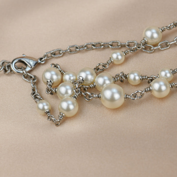 Chanel CC White Pearl and Crystal Long Necklace