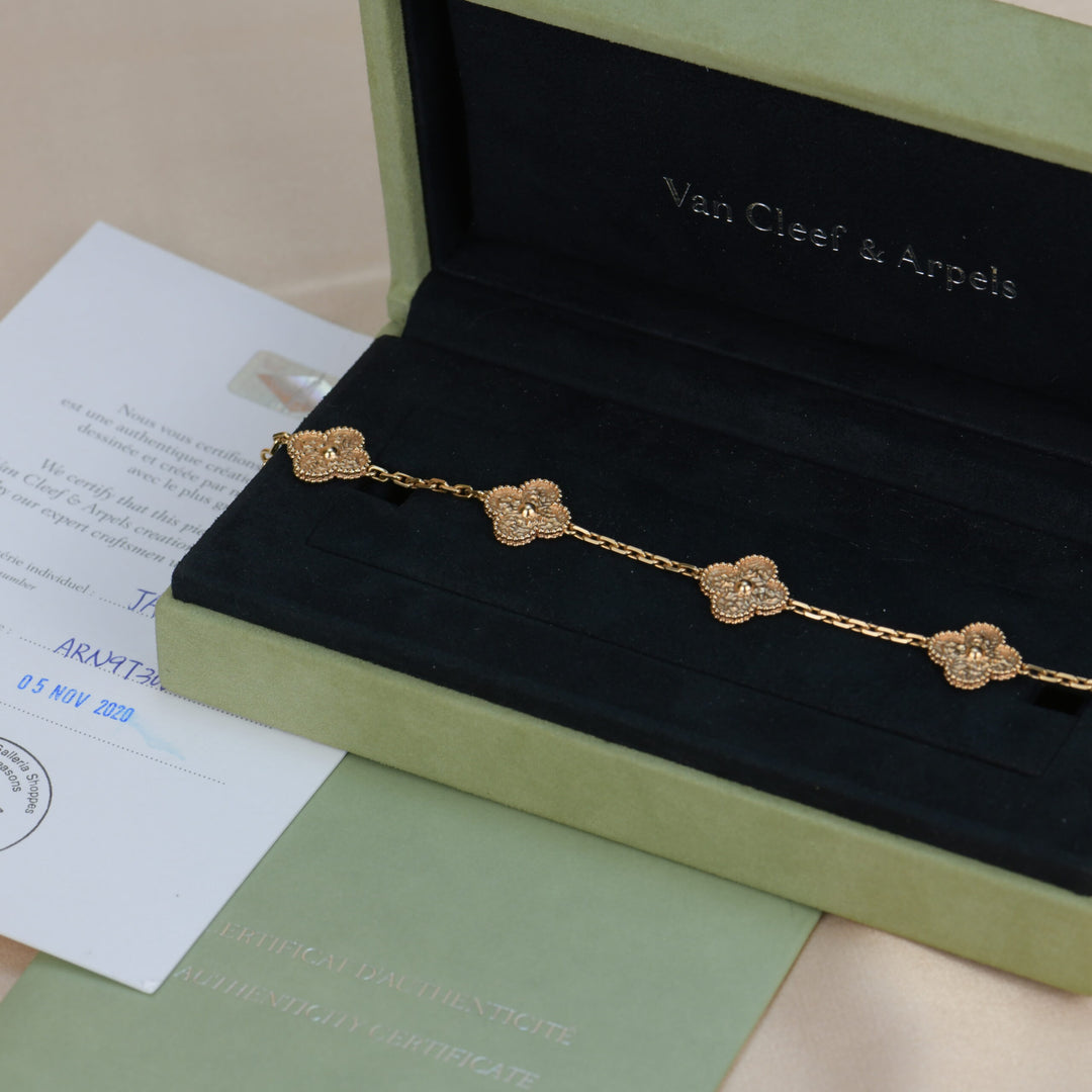 Van Cleef & Arpels 5 Motif Vintage Alhambra Rose Gold Bracelet