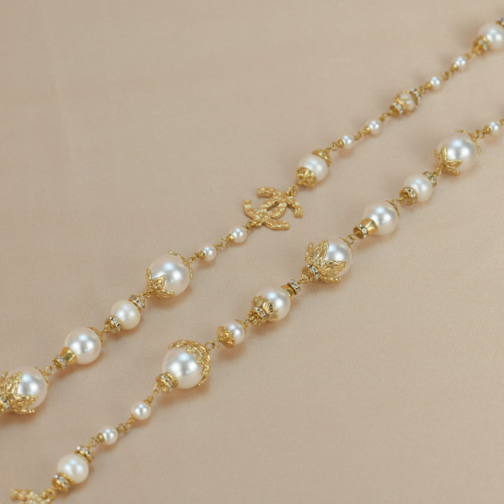 Chanel CC White Pearl Long Necklace