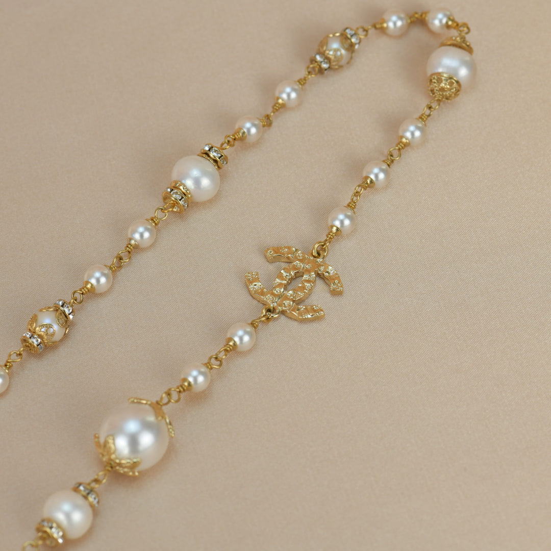 Chanel CC White Pearl Long Necklace