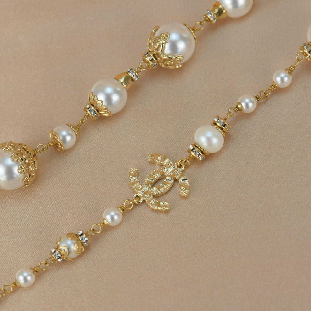 Chanel CC White Pearl Long Necklace