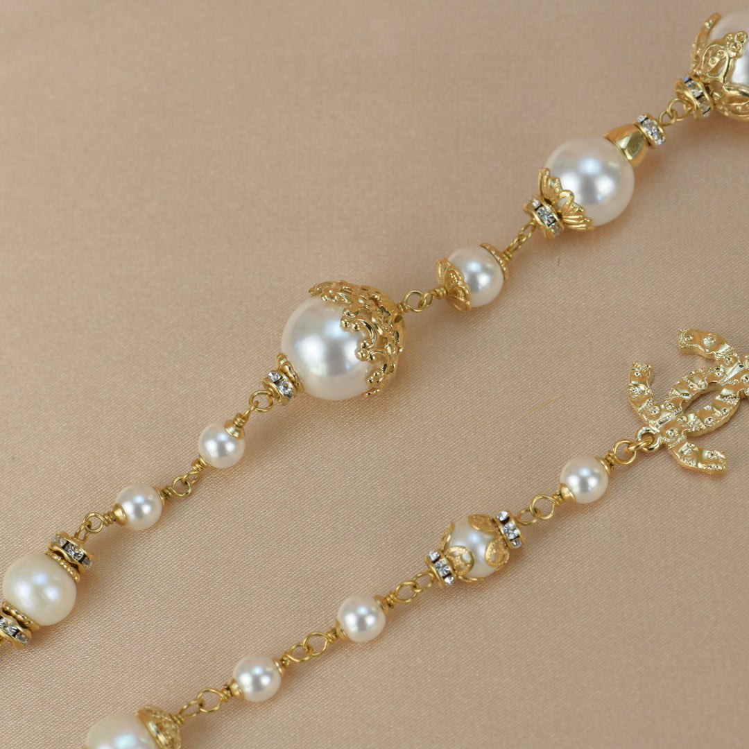 Chanel CC White Pearl Long Necklace