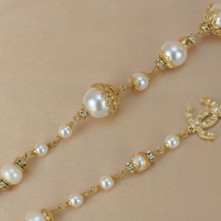 Chanel CC White Pearl Long Necklace