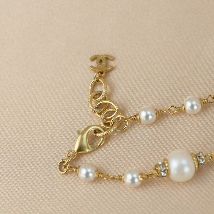 Chanel CC White Pearl Long Necklace