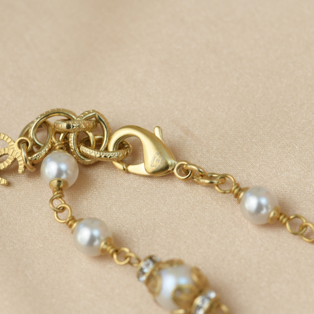 Chanel CC White Pearl Long Necklace