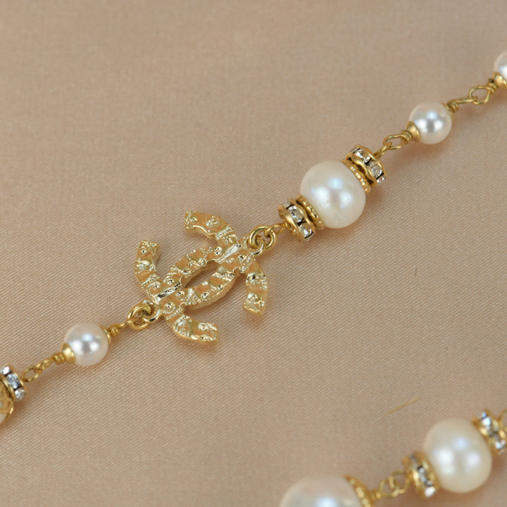 Chanel CC White Pearl Long Necklace