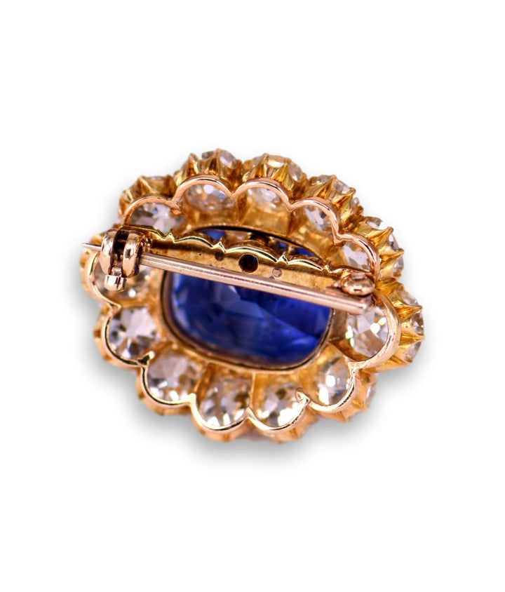 Victorian 12ct Ceylon No Heat Sapphire Diamond Gold Brooch  - SOLD