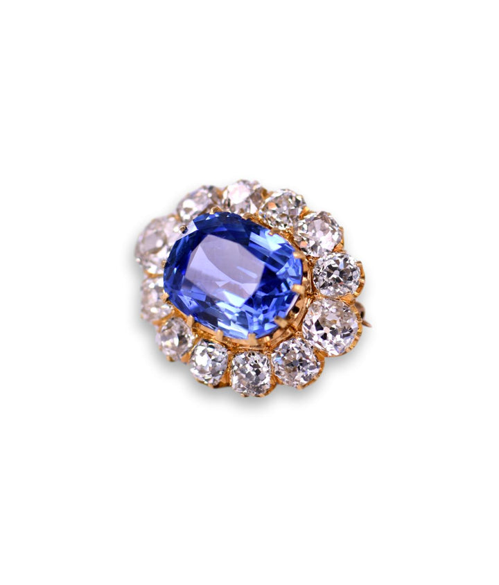 Victorian 12ct Ceylon No Heat Sapphire Diamond Gold Brooch  - SOLD