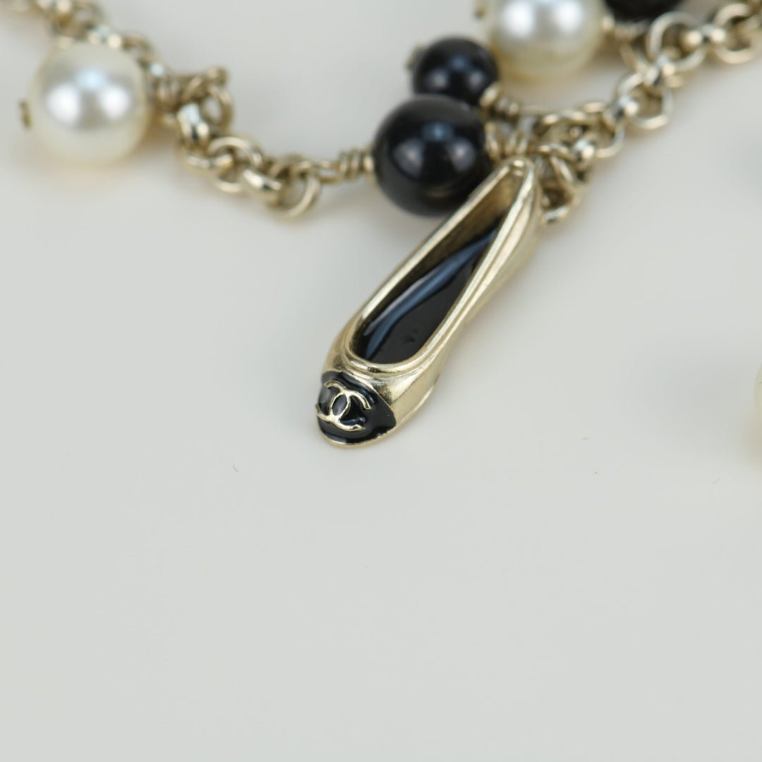Chanel CC Limited Edition Enamel Coco Mademoiselle Pearl Necklace shoe motif