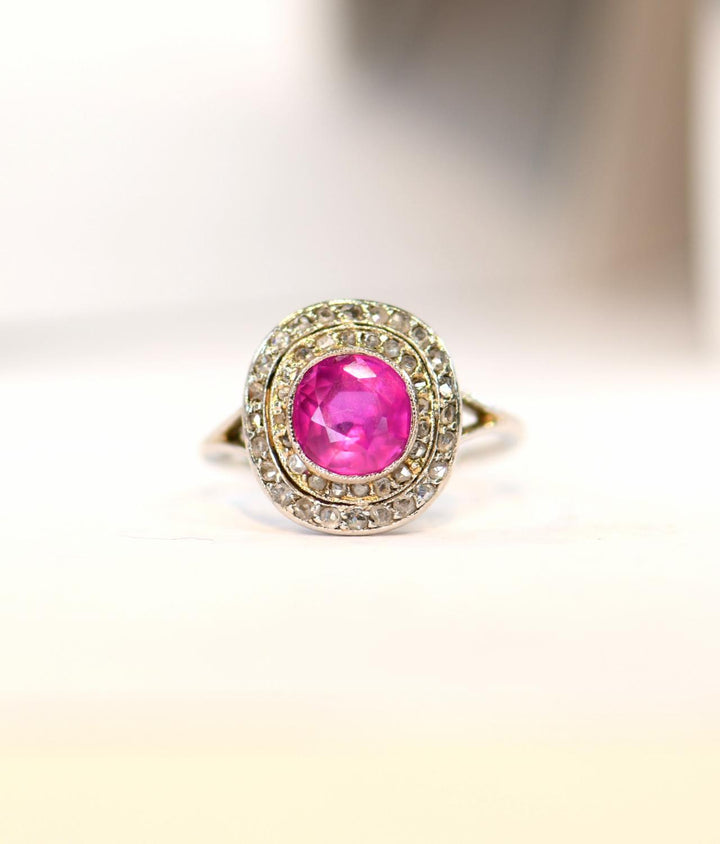 Edwardian Burma Natural No Heat Pink Sapphire and Diamond Platinum Ring- SOLD