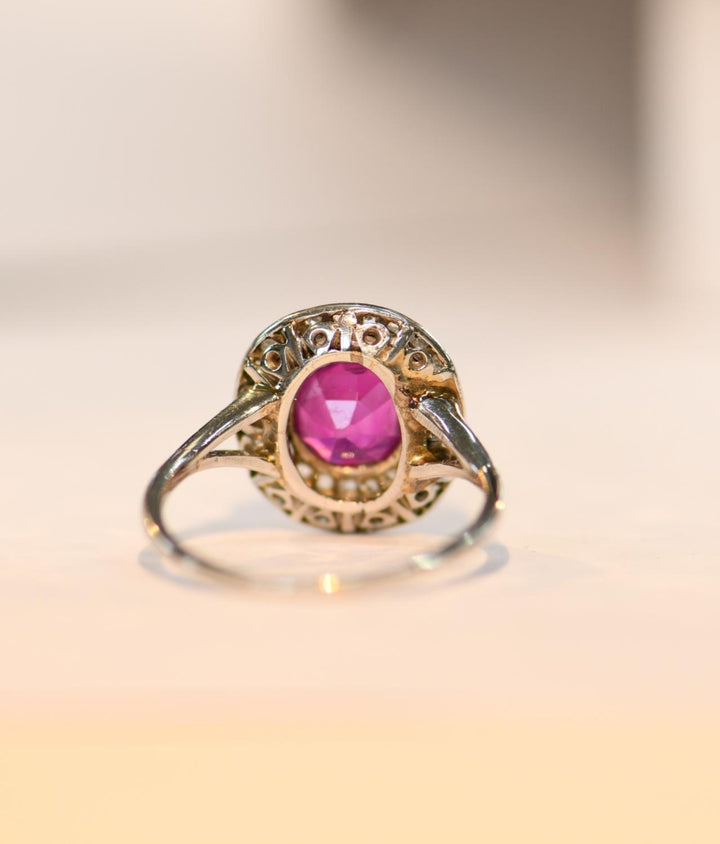 Edwardian Burma Natural No Heat Pink Sapphire and Diamond Platinum Ring- SOLD