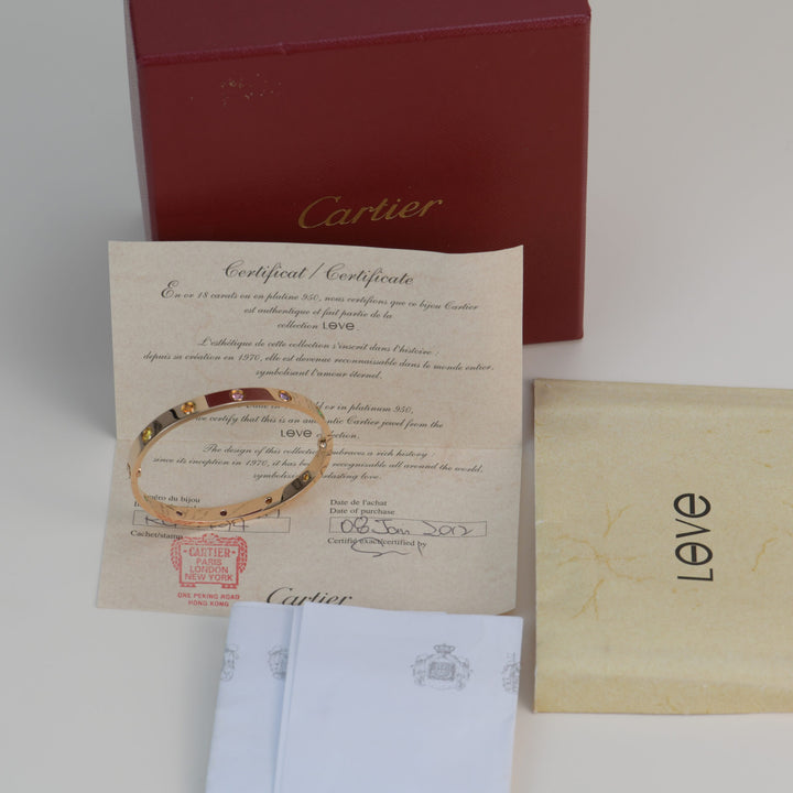 Cartier Love Bracelet Multi Gem Rainbow Rose Gold Size 17