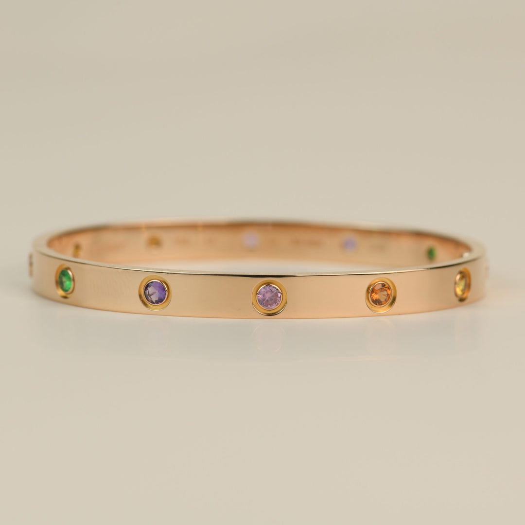 Cartier Love Bracelet Multi Gem Rainbow Rose Gold Size 17