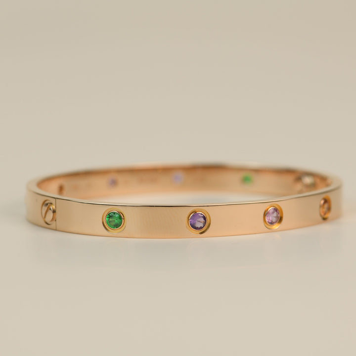 Cartier Love Bracelet Multi Gem Rainbow Rose Gold Size 17