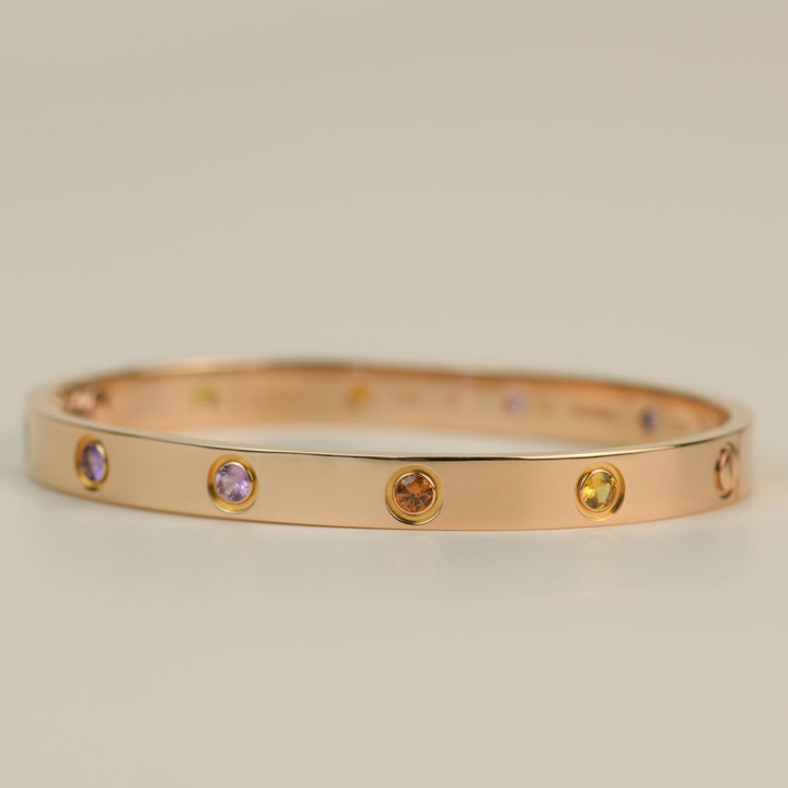 Cartier Love Bracelet Multi Gem Rainbow Rose Gold Size 17