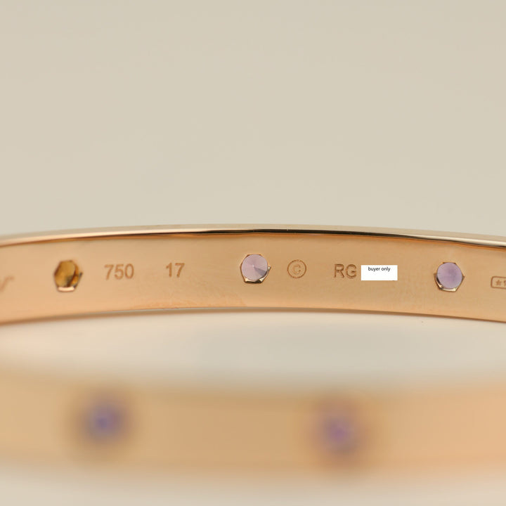 Cartier Love Bracelet Multi Gem Rainbow Rose Gold Size 17