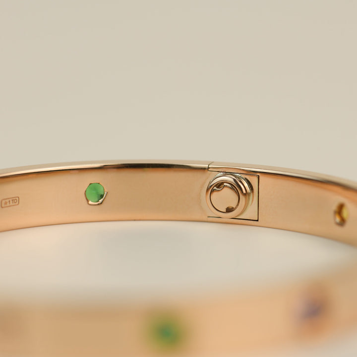 Cartier Love Bracelet Multi Gem Rainbow Rose Gold Size 17