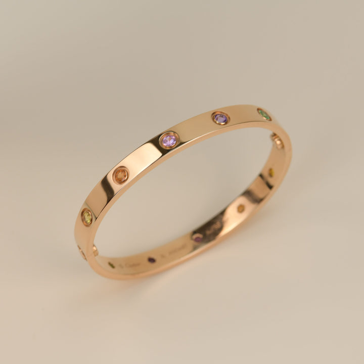 Cartier Love Bracelet Multi Gem Rainbow Rose Gold Size 16