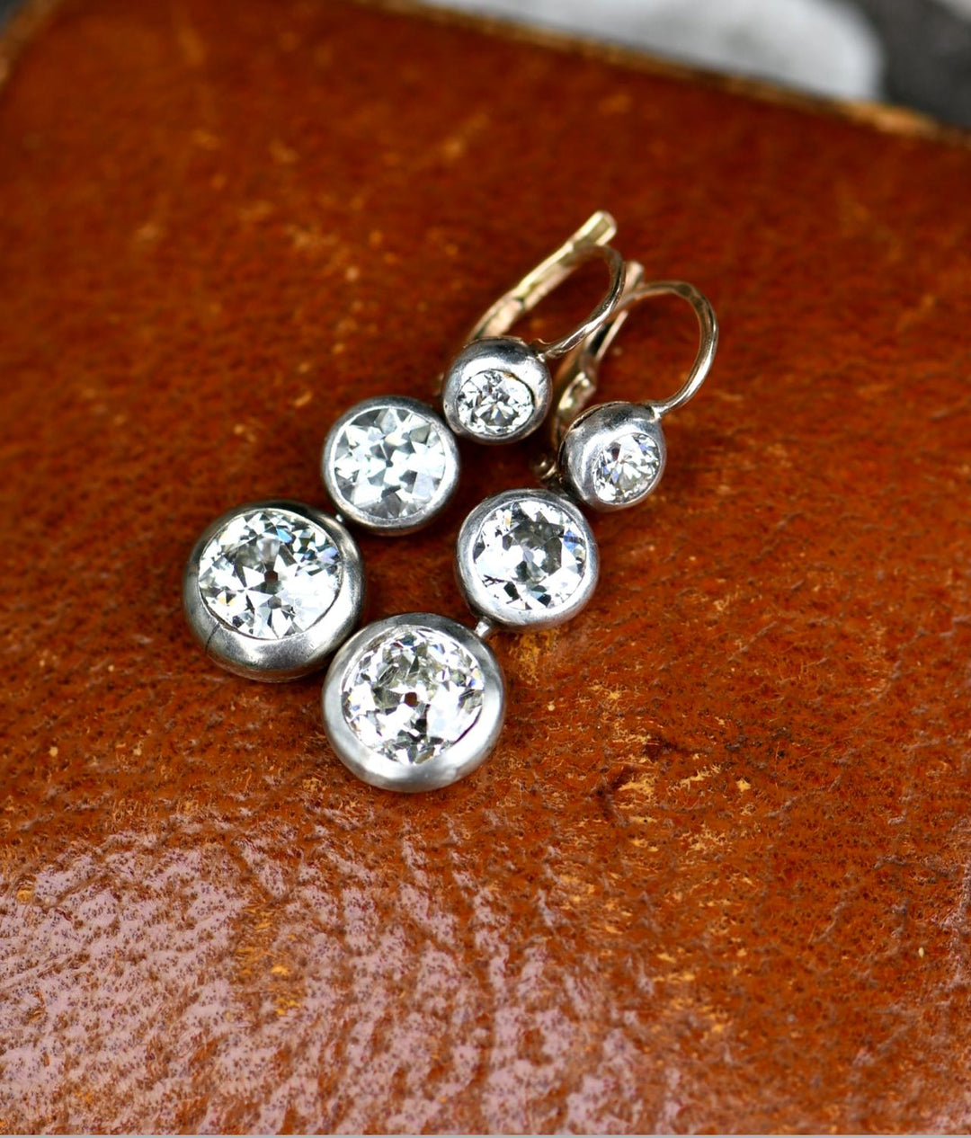 Victorian Old Mine Cut Diamond Gold Drop Dangle Earrings - SOLD