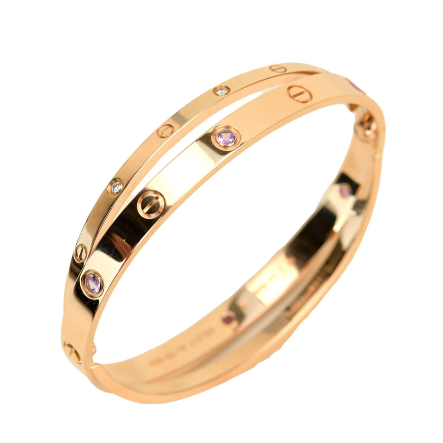 Cartier Love Bracelet Set in Rose Gold Diamond Pink Sapphire