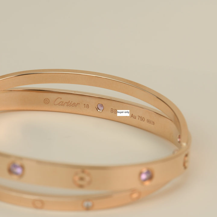 Cartier Love Bracelet Set in Rose Gold Diamond Pink Sapphire