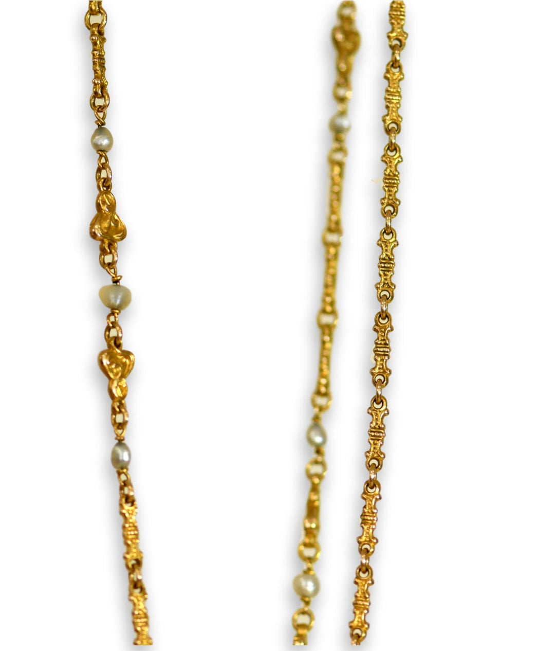 Art Nouveau French Gold Natural Pearl Long Chain - SOLD