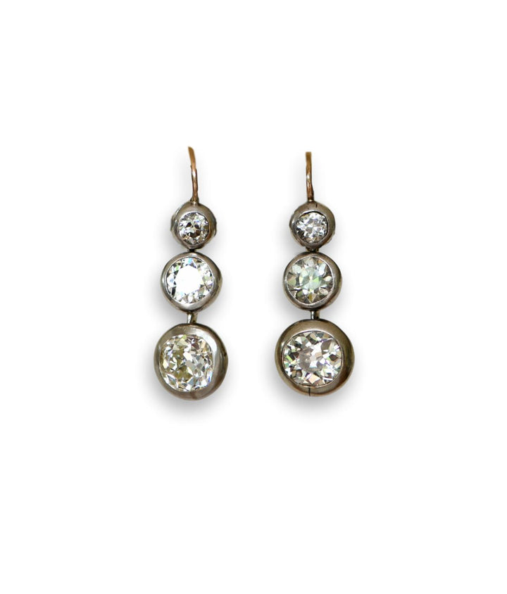 Victorian Old Mine Cut Diamond Gold Drop Dangle Earrings - SOLD