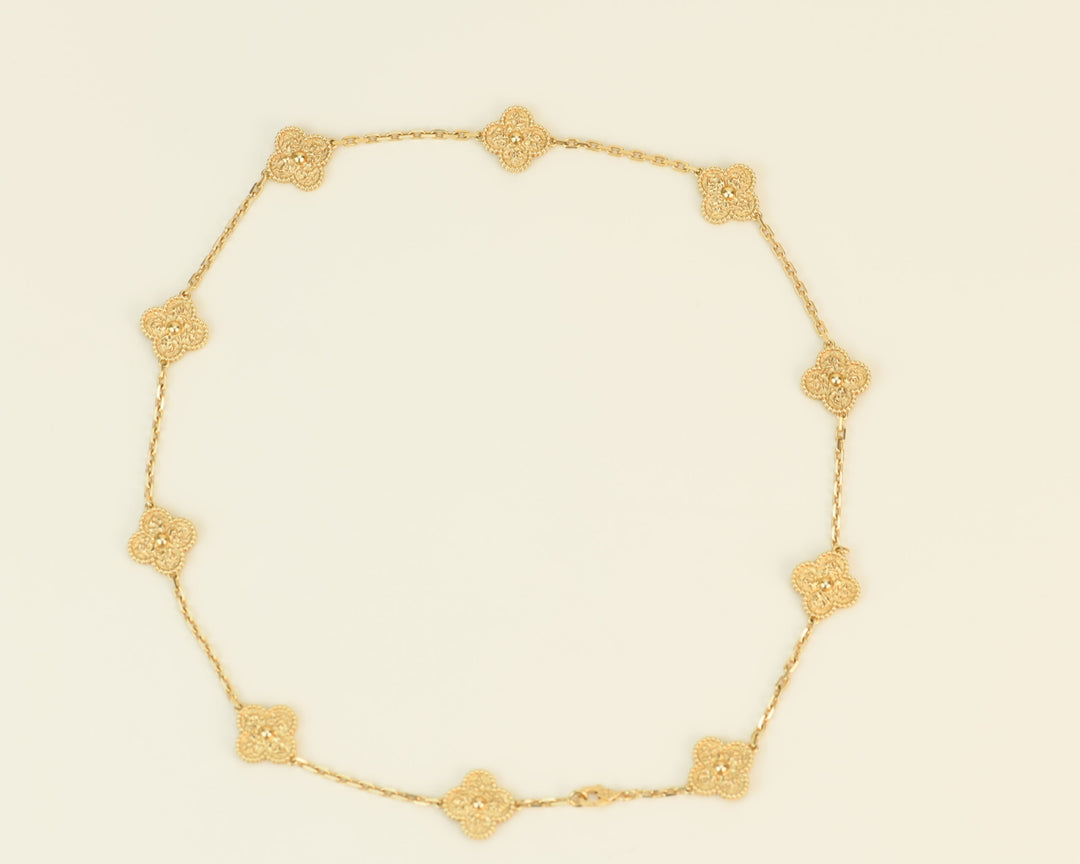 Van Cleef & Arpels Vintage Alhambra 10 Motif Yellow Gold Necklace