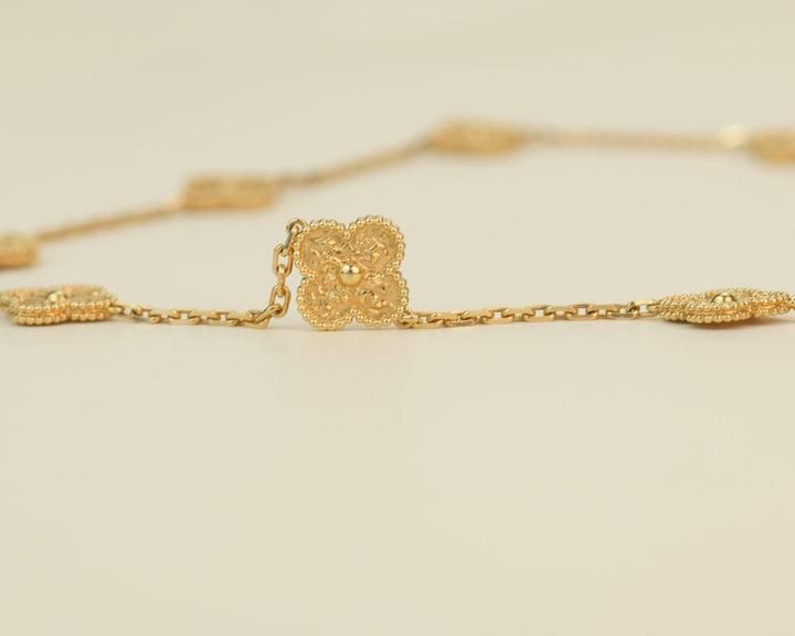 Van Cleef & Arpels Vintage Alhambra 10 Motif Yellow Gold Necklace