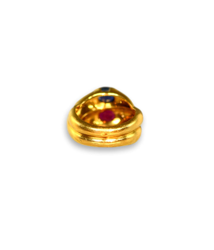 Ruby Sapphire Gold Cross Gold Ring - SOLD