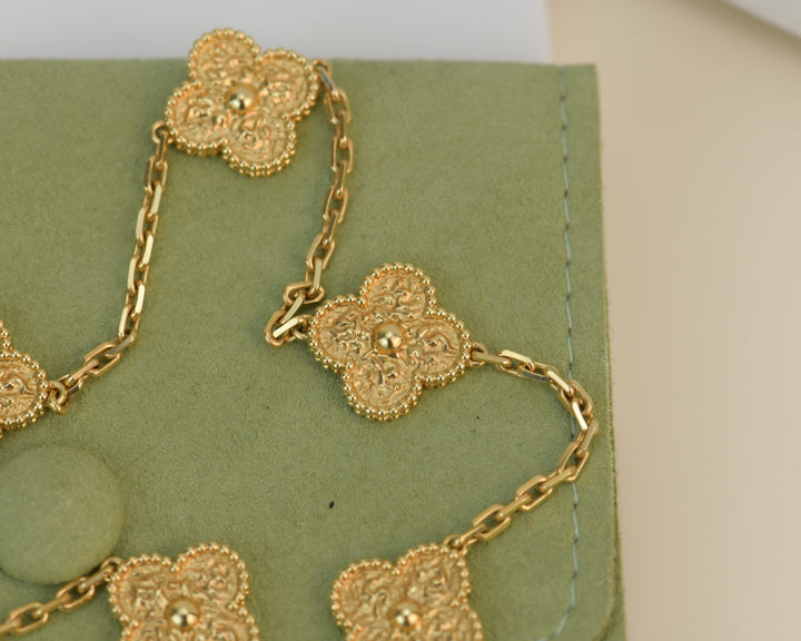 Van Cleef & Arpels Vintage Alhambra 10 Motif Yellow Gold Necklace