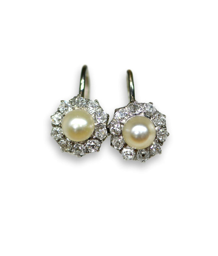 Edwardian Pearl Diamond Cluster Earrings - SOLD