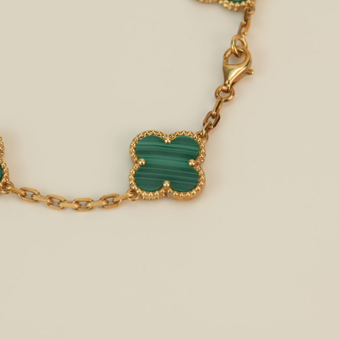 Van Cleef & Arpels 5 Motif Vintage Alhambra Malachite Bracelet