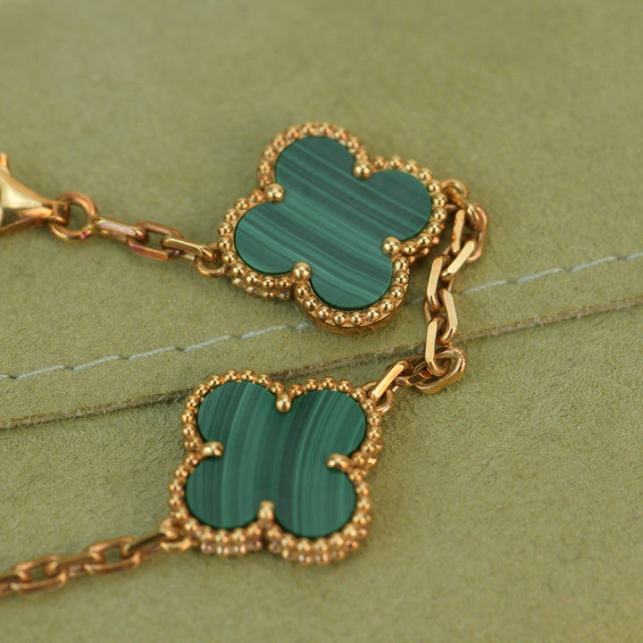 Van Cleef & Arpels 5 Motif Vintage Alhambra Malachite Bracelet