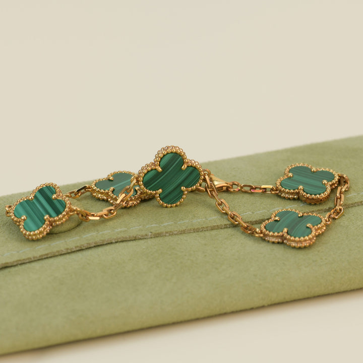 Van Cleef & Arpels 5 Motif Vintage Alhambra Malachite Bracelet