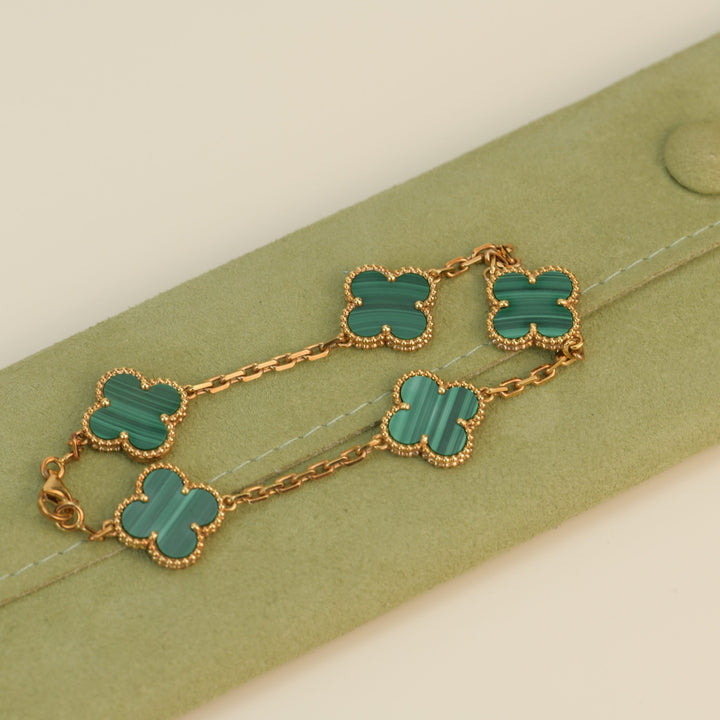 Van Cleef & Arpels 5 Motif Vintage Alhambra Malachite Bracelet