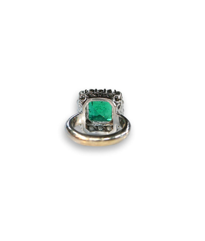 Colombian Minor Oil Emerald Diamond Platinum Cluster Ring - SOLD