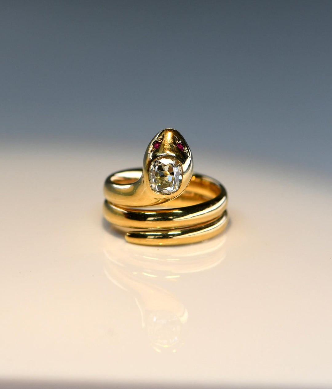 18K Yellow Gold Diamond Snake Ring - SOLD