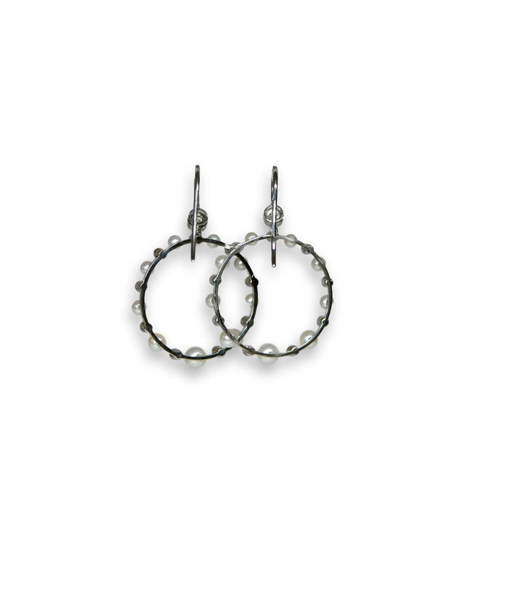 Cultured Pearl and Diamond Hoop 18 Karat White Gold Earrings - SOLD