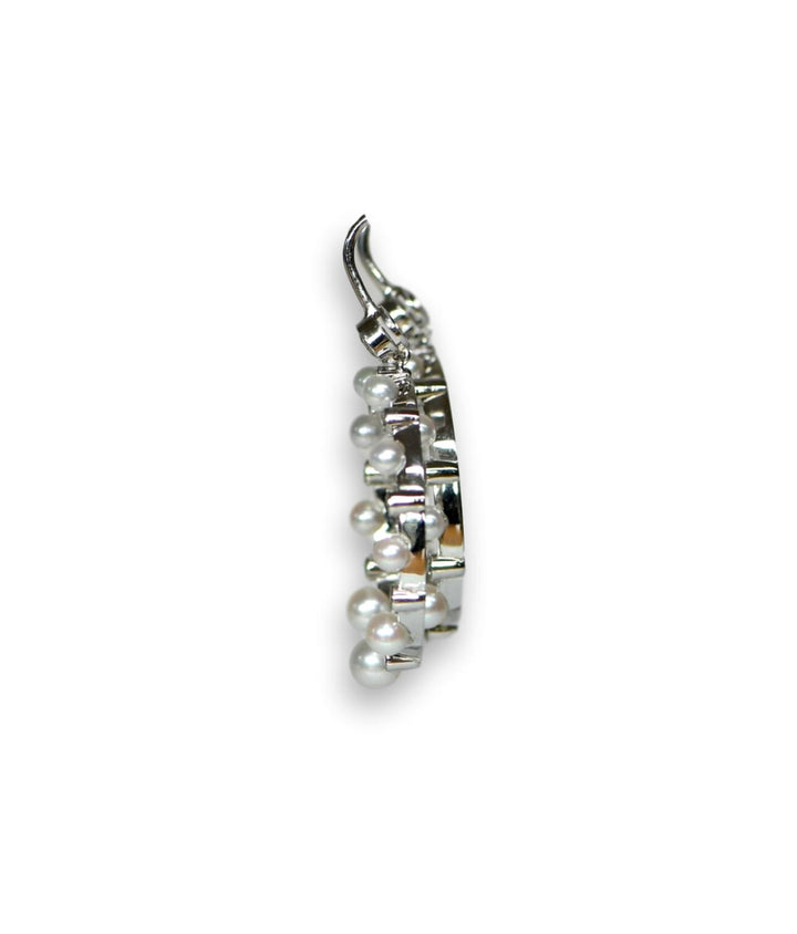 Cultured Pearl and Diamond Hoop 18 Karat White Gold Earrings - SOLD