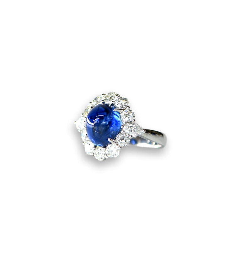 Natural No Heat Ceylon 6.35 Carat Blue Sapphire and Diamond Ring - SOLD