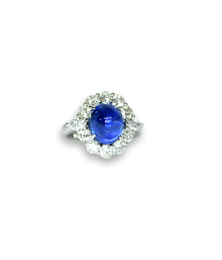 Natural No Heat Ceylon 6.35 Carat Blue Sapphire and Diamond Ring - SOLD