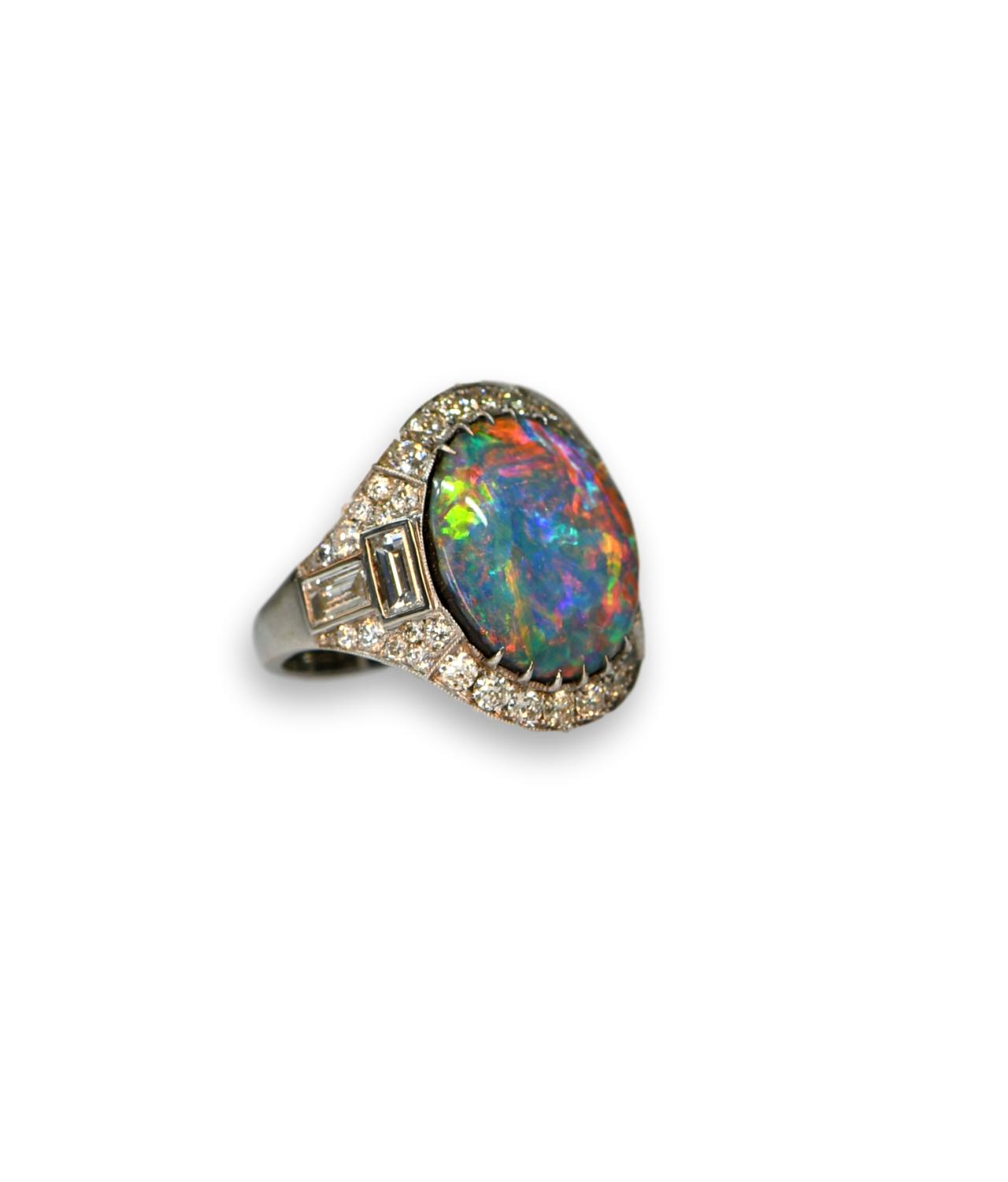 MARKED DOWN Rare Art Deco Black Australian Opal Platinum Diamond Ring  Magnificent Antique Black Opal 6.75 Carats Vintage Ring - Etsy UK