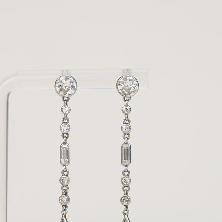 Art Deco Natural Jade Jadeite Diamond Platinum Drop Earrings detail diamond photo