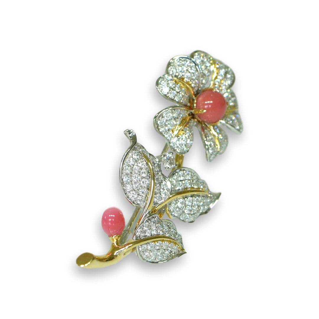 Conch Pearl Diamond Flower Brooch- SOLD