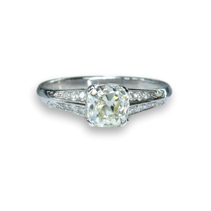 Art Deco Style 18K White Gold and Diamond Solitaire Ring