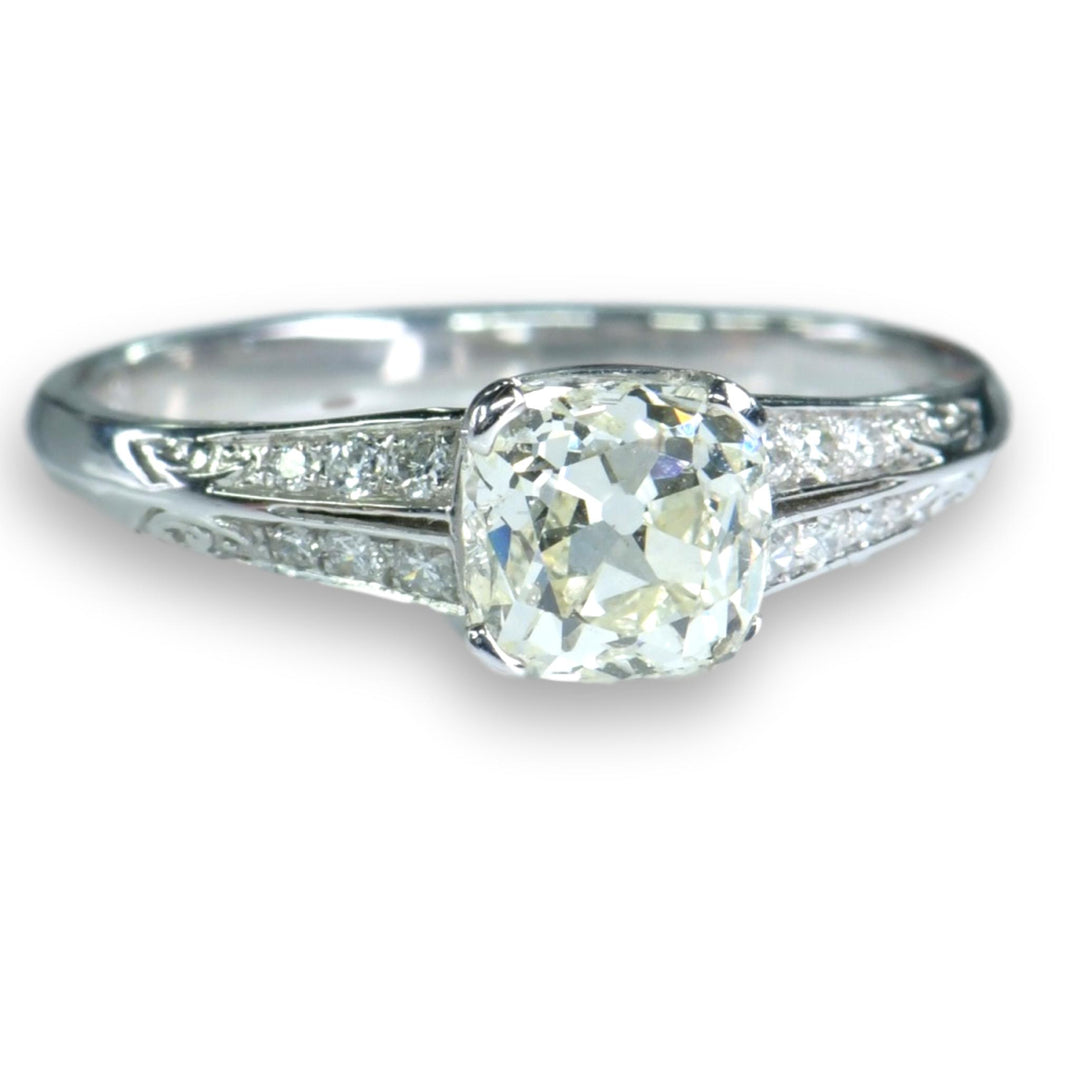 Art Deco Style 18K White Gold and Diamond Solitaire Ring